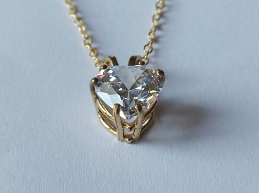 gold plated silver chain with 10 mm white zirconia heart pendant-anchor chain 45 cm--